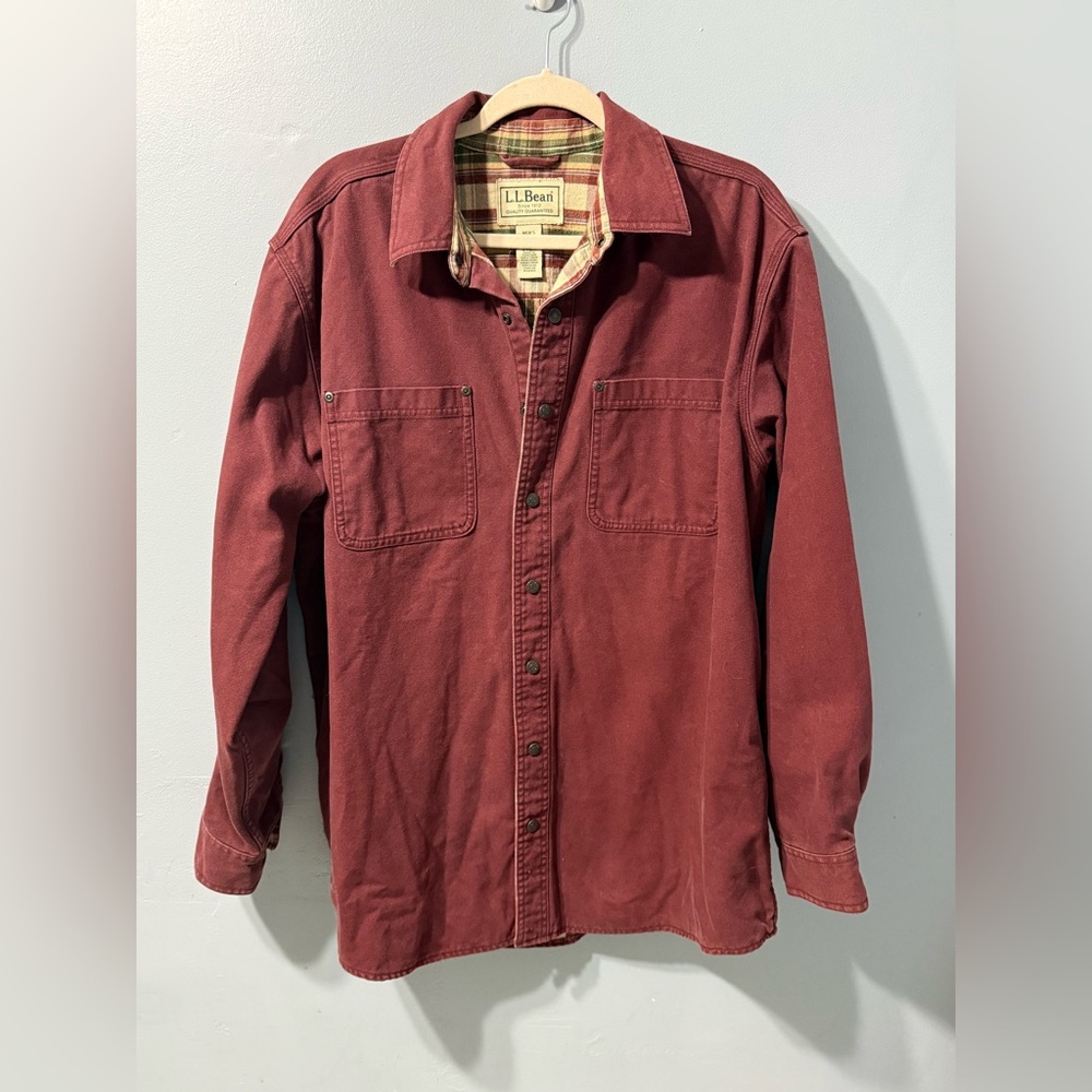 L.L. Bean Vintage Men's Flannel-Lined Chamois Heavy Duty Jacket in Burgundy L